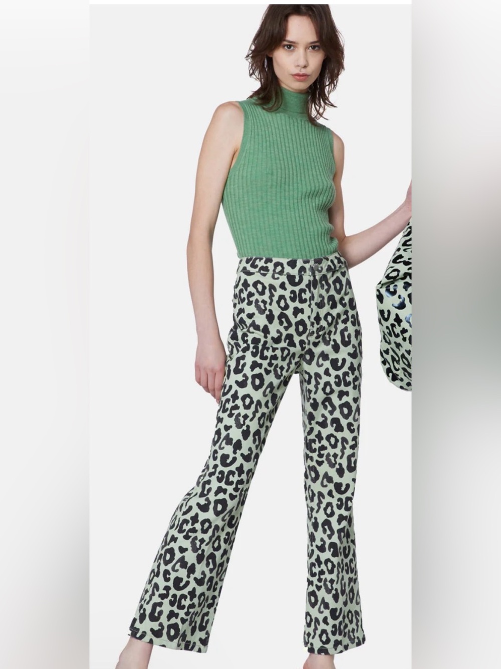 Gorman Green Leopard Print Cropped Jeans Pink Logo Patch Size 10